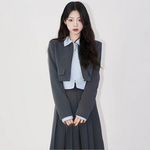 봄가을 여성 세트 언발 크롭 자켓 정장 코트 셔링스커트 셔츠 쓰리피스종세트 여성의류