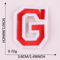 저스트앳 자수 레드 A-Z 영어 알파벳 문자 스티커 아이언 온 네임 텍스트 DIY 청바지 재킷 바지 정장 아플리케 1 개, [24] G