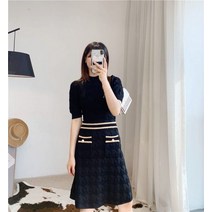 하이퀄리티 수입 반목 니트 원피스 아이유 트위드 수지 결혼식 하객 룩 출근 봄 여름 가을 7부 키작녀 선미 피로연 돌잔치 부케받는사람 단정한 상견례 44