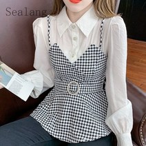 [Sealang]여자 봄 패션 셔츠 패치워크 긴팔 블라우스 BG4zhuo301