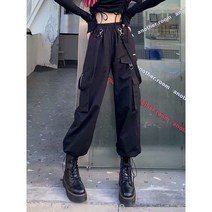 Makone여자카고 조거 팬츠 여자 트레이닝 바지 여자 캐주얼 바지스트랩 작업복 바지 여자 초가을 투톤 블랙 와이드 스트레이트 날씬해 보이는 멜빵 스포츠 캐주얼 바지