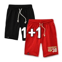 빅사이즈 남여공용 ~3XL까지 여름 데일리 트레이닝 밴딩 반바지 1+1 무지 블랙+터치다운 레드