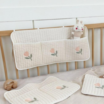 돗투돗x마롤로뜨 침대 수납 걸이 100수 누빔 아기 베드 벽걸이수납 다용도 정리함, 수납 파우치_달콤튤립, 3포켓