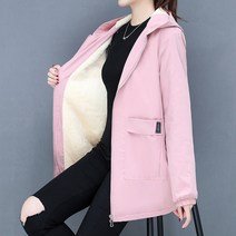 케이프코트 여성 더플 반코트 벨벳 두꺼운 겨울 후드 미드 롱 윈드 플러스 사이즈 팻 트렌치 착용