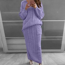 니트원피스 세트 Winter Women Knitted 2 Pieces Set Casual Solid Color Long Sleeve Pullovers Sweater Top+Knit