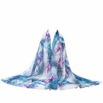 MedeShe 꽃무늬 프린트 경량 시폰 스카프 휴일 비치 커버 업, Blue Floral