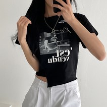 입꼬 언발 빈티지 크롭반팔티