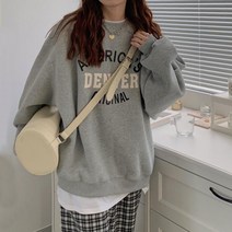 라라벨 여성용 기모 맨투맨 덴버 루즈핏 프린팅 기모맨투맨
