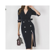 로미홀리 카라브이넥 앞트임 투버튼 럭셔리 오피스룩원피스 웨딩 정장 여성