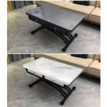 다기능 높이조절 식탁 수납 좌식 탁자 리프팅 테이블, 100X57 흰색 유리