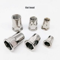 팝너트볼트 리벳너트 M3 M4 M5 M6 M8 M10 M12 304 스테인레스 스틸 하프 세미 육각 헤드 바인드 리벳 너트 인서트 나사 볼트용 Rivnut Nutsert 개, 10pcs M8, flat head