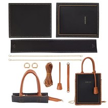WADORN 15피스 가죽 뜨개질 크로셰 가방 만들기 키트 DIY 공예 바느질 소재 핸드백 모든 액세서리 지갑 십자수 키트 제작 용품 17.8 x 21.6cm(7 8.6인치), Black
