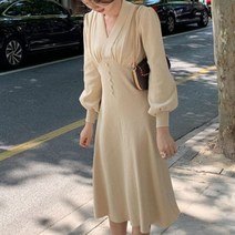 리카 럭셔리 퍼프 소매 원피스