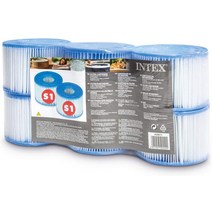 Intex 29011E 유형 S1 PureSpa 쉬운 세트 풀 스파 온수 욕조 필터 교체 카트리지(필터 6개) 파란색과 흰색, 기본
