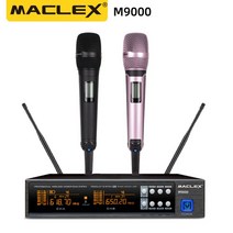 노래방기계 Maclex-M9000 UHF 무대 성능 홈 가라오케 KTV 전문 무선 금속 듀얼 마이크 시스템 2 채널 다이, 12 Black Purple