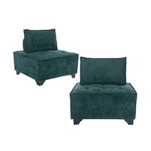 DM Furniture 가구 거실 의자 2개 세트 모던 엑센트 단면 싱글 소파 카우치 클럽 편안한 벨벳 의자와 침실/독서용 하프 청록색, 2 Chairs_Velvet/ Teal Green