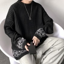 라운드 남성 스웨터 한국판 루즈핏 엣지 멋스러운 풀오버 하라주쿠 ins