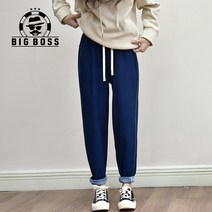 빅보스 여성 밴딩 와이드청바지 진청 스판 배기 고무줄 청바지