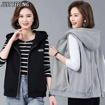 JUSTFEELING 여성 민소매 후드집업 조끼 빅사이즈 베스트 트레이닝 점퍼 봄가을 캐주얼 코트