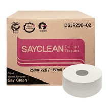 세이크린 점보롤 2겹 250m 16롤 한박스 화장실 대용량 화장지 휴지, 대성32 세이크린 점보롤 2겹 (250m) 16롤