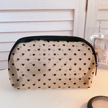 화장품 가방 홀더 귀여운 지퍼 블랙 하트 프린트 케이스 파우 148eEA9a5