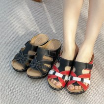 여성 천연소가죽 발편한 키높이 통굽 여름 샌들 샌달 슬리퍼 6cm