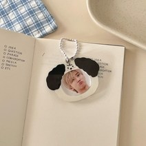 [eunoland] 사진액자 귀여운 강아지 자기 아크릴 사진 프레임 키 체인 아이돌 사진 홀더 키 체인 스타 쫓는 소녀 가방 펜던트 커플 사진첩, 검은색