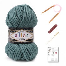 마마니트 알리제 슈퍼라나 메가필 쁘띠목도리 DIY 세트, 386 터키블루