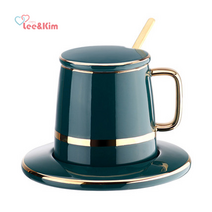 리앤킴 북유럽풍 머그컵 커피잔 세트 WA2029, 1세트, 그린(컵+두껑+스푼+받침)