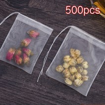 재사용 가능한 투명 나일론 티백 500 개 빈 루스 끈이 있는 힐링 씰 스파이스 허브용 티필터 백, [01] 500pcs, [01] 6 x 8 cm