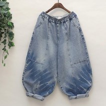 엄마 청바지 9부 밴딩 몸배 데님 연청 아줌마 바지 하렘 붓다 팬츠