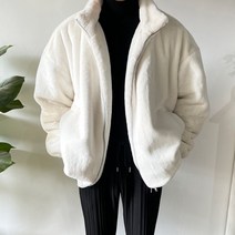 웨일즈 오버핏 히트 밍크 퍼 양털 스트링 차이나 집업 점퍼 자켓 (4 Colors)