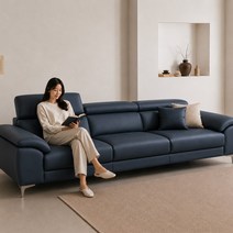 무빙 헤드레스트 3인용 4인용 가죽 소파 2colors, 레옹가죽소파/네이비