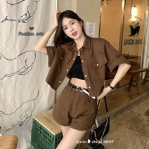 여성 데님 패션 정장 느슨한 짧은 소매 코트 높은 허리 넓은 다리 반바지 투피스 패션