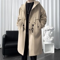 봄 가을 남성용 오버핏 롱 트렌치 코트