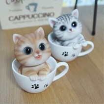 컵속 냥이 장식품 덕후 친구 선물 고양이장식 인테리어선물 데코인형 인테리어소품, 브라운