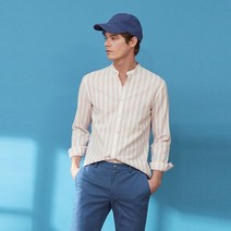 에디션 남성 핑크 마혼방 스트라이프 차이나넥 셔츠