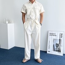 데일트 남자 여름 린넨 반팔 점프슈트