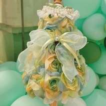강아지원피스 수제 개 드레스 애완 동물 옷 럭셔리 3D 꽃 쉬폰 버드 스커트 진주 칼라 색 파티 휴일 푸들, 01 green_02 S