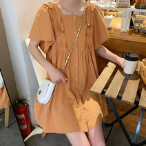 [HS070214]투컬러 프릴 가득 뒷 크로스 베이비돌 미니원피스