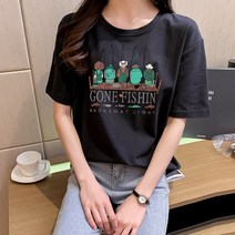 스타일아유 오버핏 면100% 반팔티 낚시 로고 여성용 빅사이즈 박시 반팔티셔츠 반팔 티셔츠[AYG6TS339A]