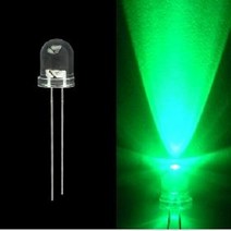 아두이노 LED(5파이 5mm 고급 고휘도 투명 녹색 LED GREEN 발광다이오드), 묶음(10개)