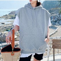 코튼 후드 집업 베스트 조끼