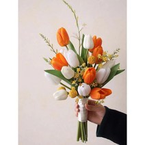 브라이덜샤워 플라워 부케 셀프 웨딩 꽃 소품 조화 꽃 핸드 장식사진 신부 샴페인 칼라, 귤색