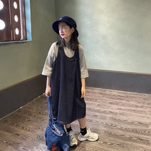 JS4749 여아 키즈 주니어 봄 여름 가을 고퀄 데님 청 면혼방 끈 나시 미디 플리츠 플레어 원피스 치마 청치마 청원피스 캐주얼 데일리 아동복