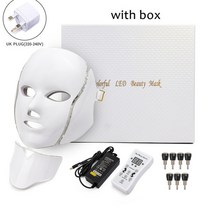 LED 마스크 고주파 피부 마사지기 led 페이셜 7 color skin rejuvenation led photon face mask with neck light therapy, 협력사, 상자가있는 영국 플러그