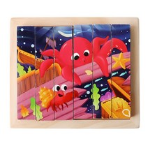 입체퍼즐 크리 에이 티브 스트립 4 양면 3 차원 나무 Jigasaw 퍼즐 동물 패턴 블록 정렬 및 어린이위한 장난감을 스태킹, [06] Marine Octopus