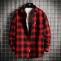 할리데이비슨 티셔츠 남성용 스트릿 힙합 루즈 캐주얼 긴팔 면 18 세 이상 개성 있는 레드 격자 무늬 셔츠, 없음