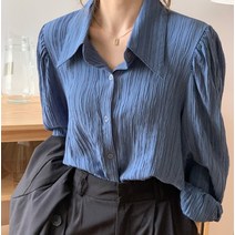 여자 남방 봄 블라우스 브이넥 카라 구김없는 퍼프소매 루즈핏 간절기 셔츠 당일배송
