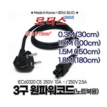 [노트북용 미니(Mini)파워케이블] 3구원 (round holes) AC 파워 코드 클로버 30cm 1m 1.5m 1.8m, 3구원파워코드 30cm